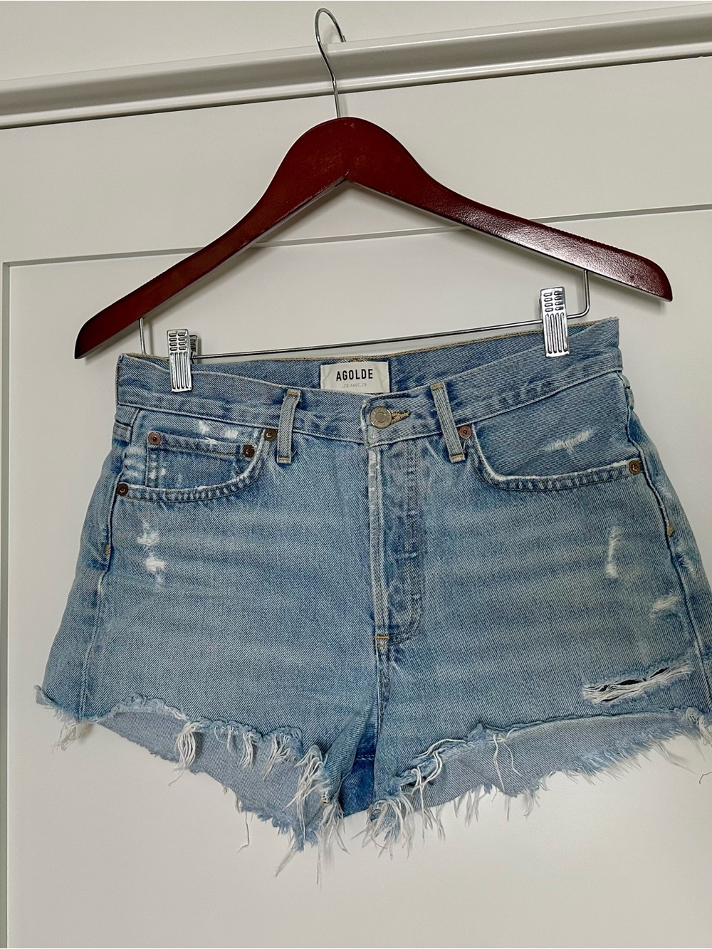 Agolde Parker Shorts Light Wash Distressed Denim Cutoff Shorts